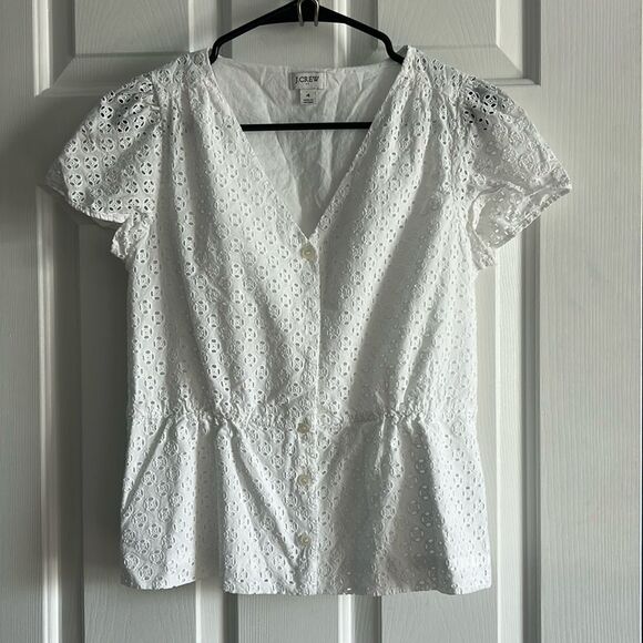 J. Crew Factory Eyelet Peplum Blouse White Size 4 - Picture 1 of 5